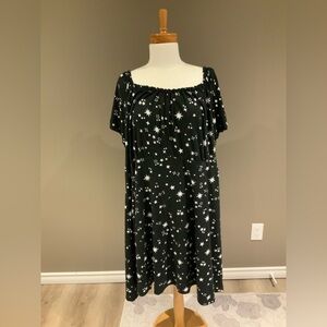 Black Star Print Square Neck Dress